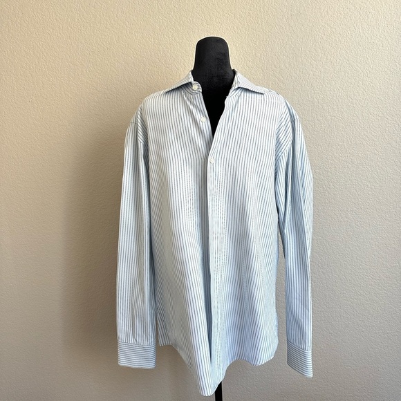 Hugo Boss 16.5 Fitted Shirt Long Sleeve Button Down Gray Grey Stripe Cotton MINT - Picture 1 of 11